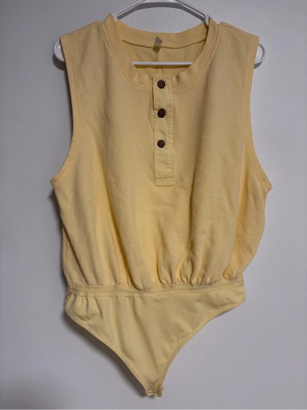 Free People Yellow Knit Sleeveless Bodysuit Size L Cotton Blend